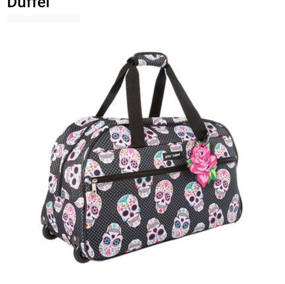 New Betsey Johnson Skull Party 22" Wheeled Duffle Bag Luggage